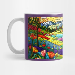 Stained Glass Colorful Mountain Flowers Mug